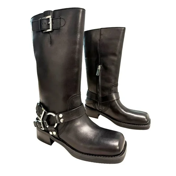 Michael Kors Crosby Black Leather Moto Boot Sz 8 New - Picture 1 of 9